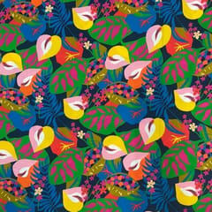 Navy Blue MultiColour Floral Rayon Printed Fabric