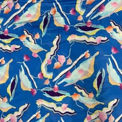 Royal Blue Abstract Pure Chanderi Printed Fabric