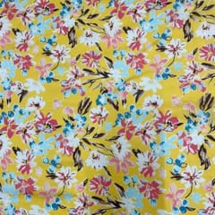 Yellow Colour Flower Pure Chanderi Printed Fabric