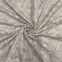 Light Levender Floral Chanderi Mul Embroidered Fabric