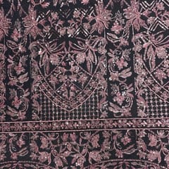 Onion Pink Colour Geometric Embroidered Net Fabric