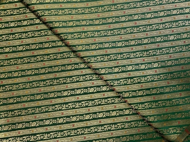 Bottle Green Stripes Semi Brocade Fabric