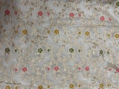 White MultiColour Floral Embroidered Chiffon Fabric
