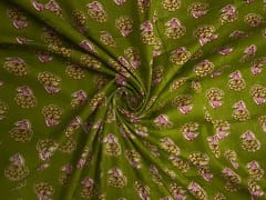 Green Floral Cotton Cambric Fabric