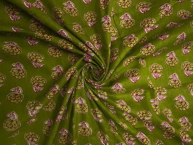 Green Floral Cotton Cambric Fabric