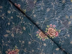 Blue Floral Crush Tissue Embroidery Fabric