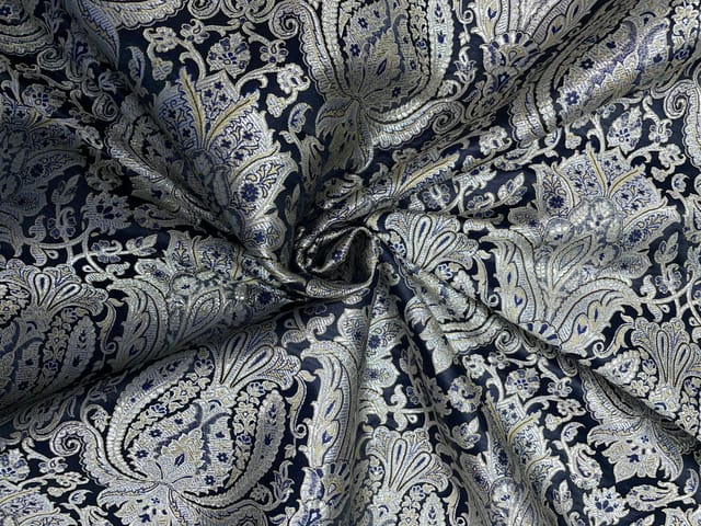 Black & Silver Floral Brocade Fabric