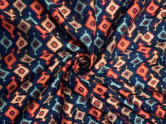 Navy Blue Geometric Pure Chanderi Fabric