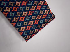 Navy Blue Geometric Pure Chanderi Fabric