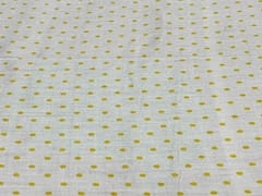 White and Yellow Dots Printed Cotton Mul Satin Fabric