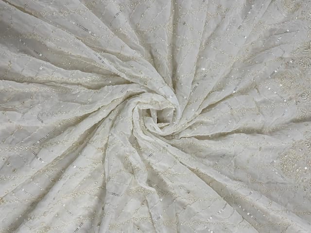 White Dyeable Floral Georgette Embroideryroidery Fabric