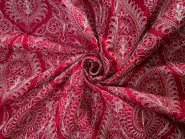 Red Floral Pure Monga Silk Fabric