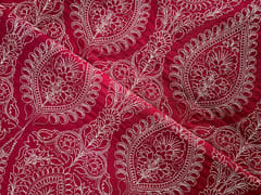 Red Floral Pure Monga Silk Fabric