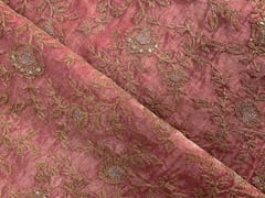 Red Floral Pure Tissue Embroidery Fabric