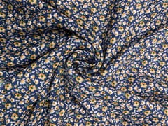 Navy Blue Floral Double Georgette Print Fabric
