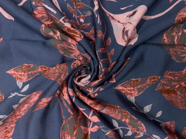 Grey Floral Pure Chanderi Print Fabric