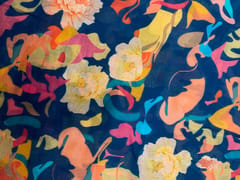 Blue Multi Color Abstract Pure Chanderi Print Fabric