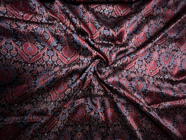Dark Brown Floral Modal Satin Fabric