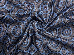 Black Blue Geometric Modal Satin Fabric