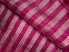 Magenta & Silver Stripes Pure Silk Tissue Fabric