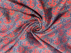 Navy Blue Red Abstract Chanderi Fabric