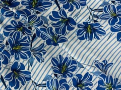Blue White Floral Pure Chanderi Print Fabric