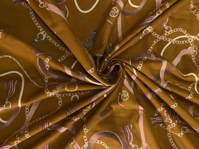 Mustard Abstract Cotton Linen Print 60 Fabric