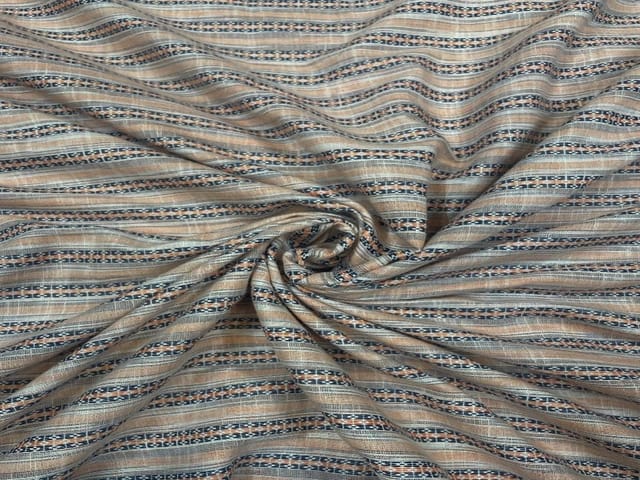 Peach Stripes Plain Yarn Dyed Cotton Fabric