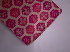 Cream Pink Geometric Semi Tussar Fabric