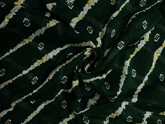 Bottle Green & White Stripes Chinon Chiffon Fabric