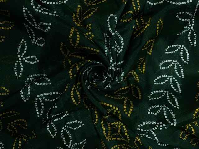 Bottle Green Floral Chinon Chiffon Fabric