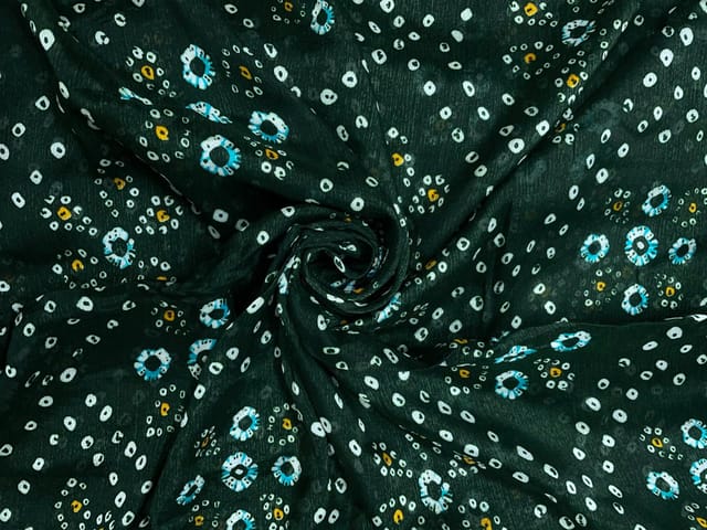 Bottle Green Floral Chinon Chiffon Fabric