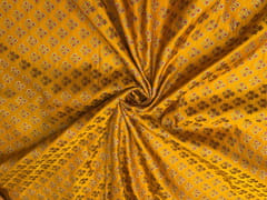 Bright Mustard Colour Floral Semi Soft Brocade Fabric