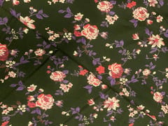 Bottle Green Floral Cotton Lizzybizzy Fabric