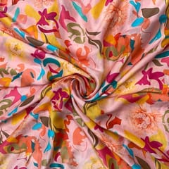 Light Pink MultiColour Abstract Dupion Print Fabric