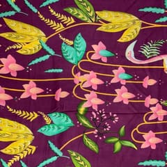 Mauve Purple Colour Floral Pure Dupion Silk Print Fabric