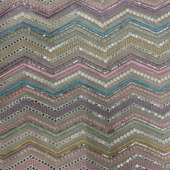 Cream Colour Chevron Georgette Embroidered Fabric