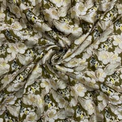 Mehndi Green Colour Floral Satin Tissue Emb Fabric
