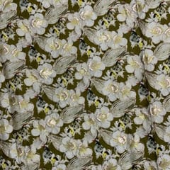 Mehndi Green Colour Floral Satin Tissue Emb Fabric