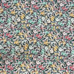 White MultiColour Leaves Rayon Printed Fabric