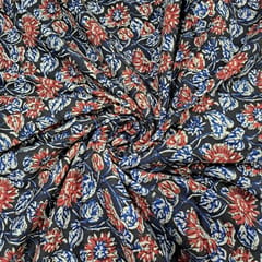 Black Colour Cambric Cotton Kalamkari Printed Fabric