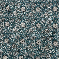 Peacock Blue Colour Cotton Cambric Printed Fabric
