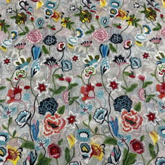 White Colour Net Embroidered Fabric