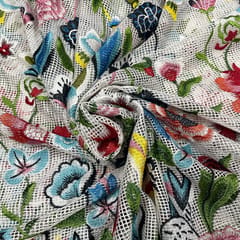 White Colour Net Embroidered Fabric