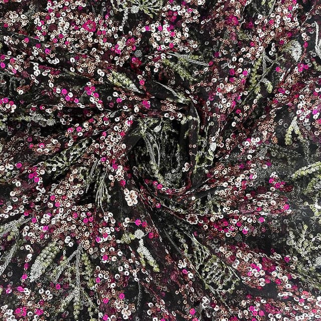 Multi Colour Net Embroidered Fabric