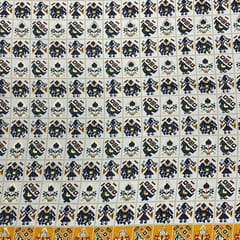 Navy Blue Colour Linen Slub Foil Printed Fabric