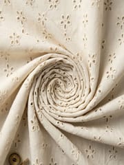 Off white five hole pentagon Pattern Schiffli Embroidered Fabric
