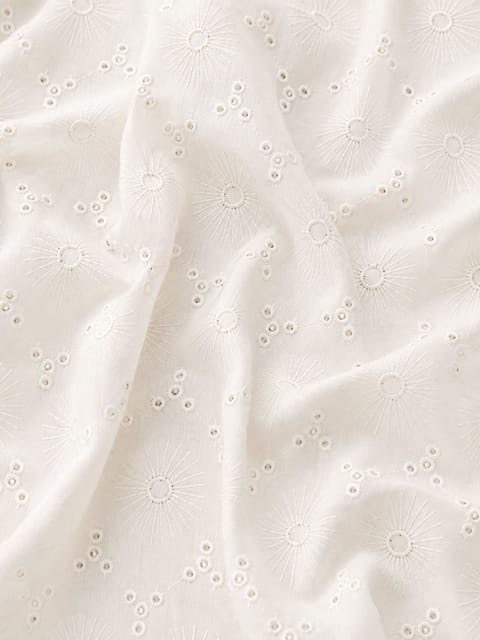 Off white floral eyelet Schiffli Embroidered Fabric
