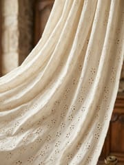 Off white five hole pentagon Pattern Schiffli Embroidered Fabric