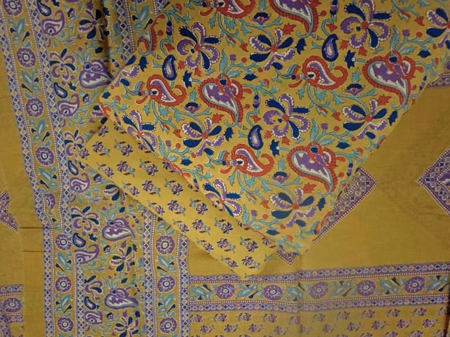 Yellow Floral Cotton Dupatta Fabric